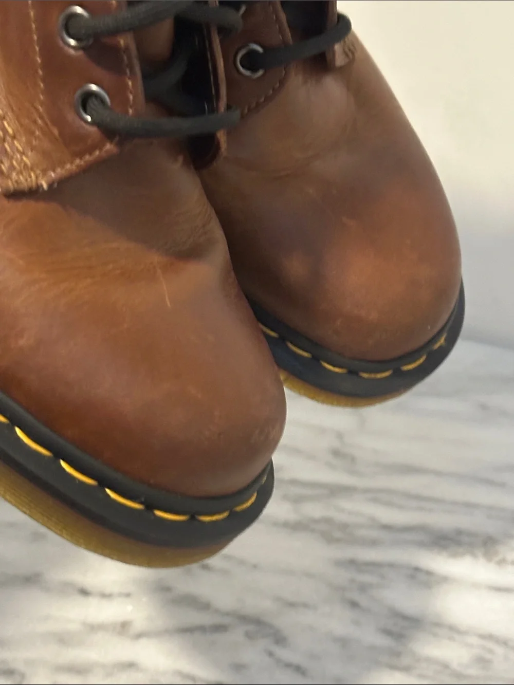 Dr. Martens Brown Leather 8-Eye Lace-Up Boots with Yellow Stitching size 9